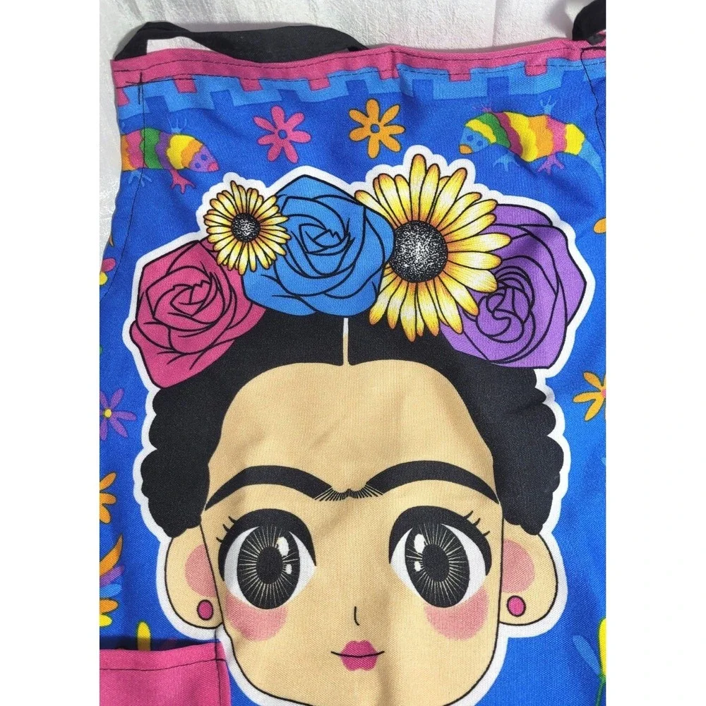 Mandil Mexican Frida Cartoon Character Otomi Cotton Apron w/ Pocket Pattern #4